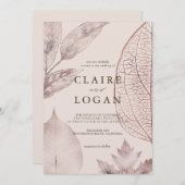 Roos Gold Delicate Leaves Pink Beige Wedding Kaart (Voorkant / Achterkant)