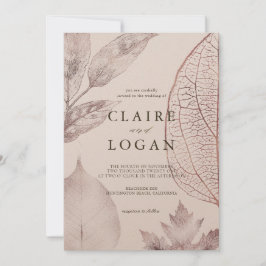 Roos Gold Delicate Leaves Pink Beige Wedding Kaart