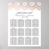 Roos Gold Delicate Wedding Seating Chart Poster (Voorkant)