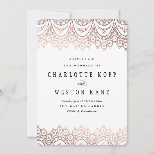 Roos Gold Delicate Wedding Uitnodiging (Voorkant)