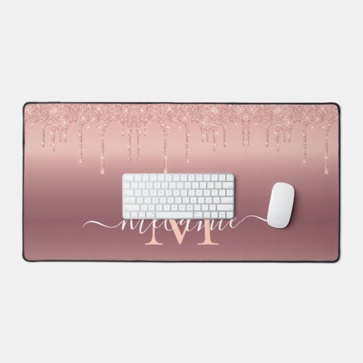 Roos Gold Desk Mat Aangepaste naam en letter (Keyboard & Muis)