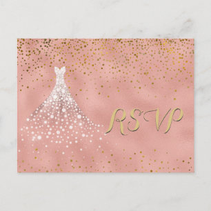 Roos Gold Diamond Dress Quinceanera RSVP-kaart Uitnodiging Briefkaart