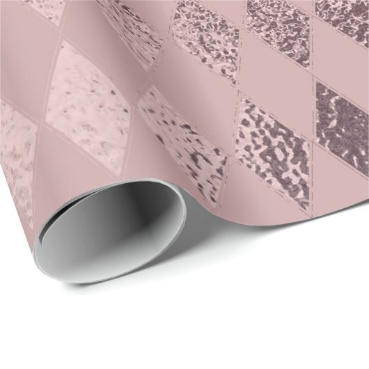 Roos Gold Diamond Geruit Patroon op Blush Pink Cadeaupapier (Rol Hoek)