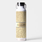 Roos Gold Diamond Glitter Bling Metallic Monogram Waterfles (Voorkant)