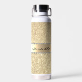 Roos Gold Diamond Glitter Bling Metallic Monogram Waterfles (Achterkant)