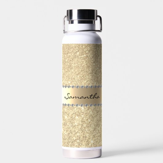 Roos Gold Diamond Glitter Bling Metallic Monogram Waterfles (Achterkant)