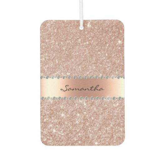 Roos Gold Diamond Glitter Bling Monogram Luchtverfrisser (Voorkant)