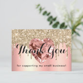 Roos Gold Diamond Heart Small Business Custom Bedankkaart (Staand voorkant)