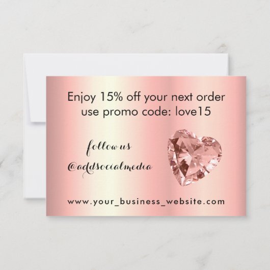 Roos Gold Diamond Heart Small Business Custom Bedankkaart (Achterkant)