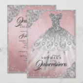 Roos Gold Diamond Kant Sparkle Gown Quinceanera Kaart (Voorkant / Achterkant)