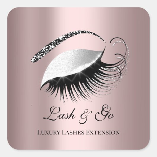 Roos Gold Diamond Makeup Artist Lash Silver Vierkante Sticker (Voorkant)