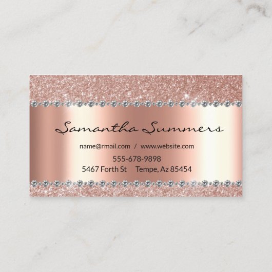Roos Gold Diamond Metal Elegant FauxGlitter Visitekaartje (Achterkant)