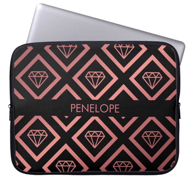 Roos Gold Diamond Patroon Laptop Sleeve (Voorkant)