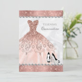 Roos Gold Diamond Sparkle Glam Quinceanera Kaart (Staand voorkant)