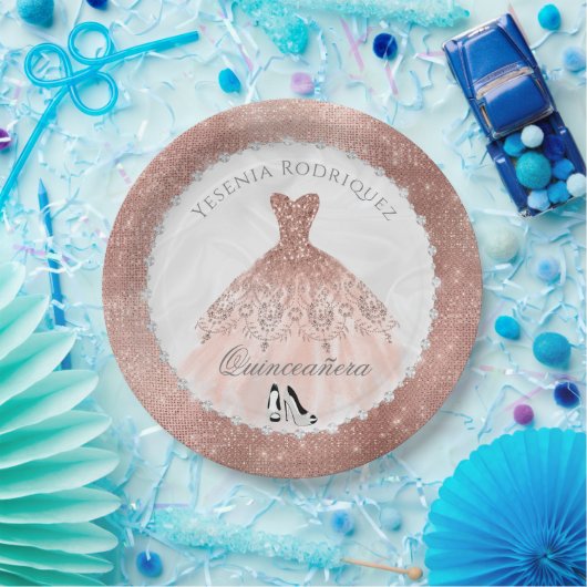 Roos Gold Diamond Sparkle Glam Quinceañera Papieren Bordje (Feest)
