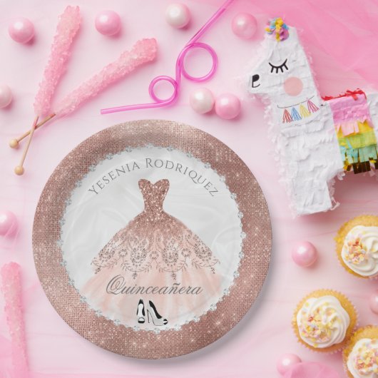 Roos Gold Diamond Sparkle Glam Quinceañera Papieren Bordje (Feest)