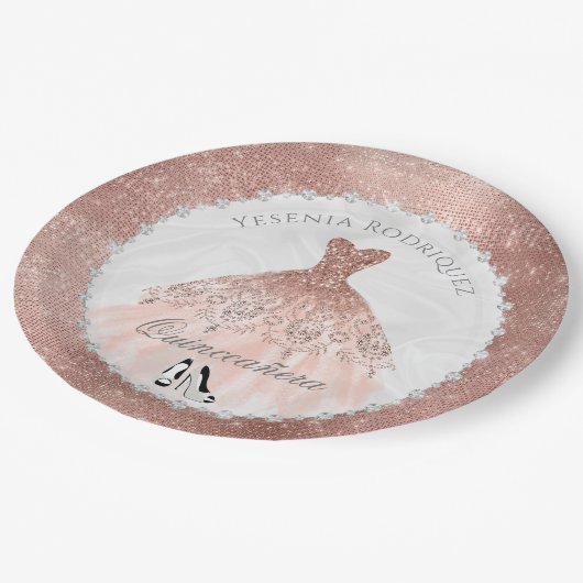 Roos Gold Diamond Sparkle Glam Quinceañera Papieren Bordje (Gekanteld)