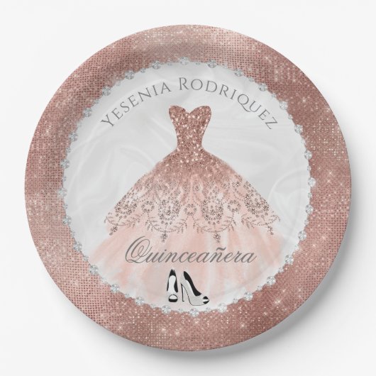 Roos Gold Diamond Sparkle Glam Quinceañera Papieren Bordje (Voorkant)