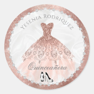 Roos Gold Diamond Sparkle Glam Quinceanera Ronde Sticker