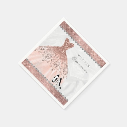 Roos Gold Diamond Sparkle Glam Quinceanera Servet (Hoek)