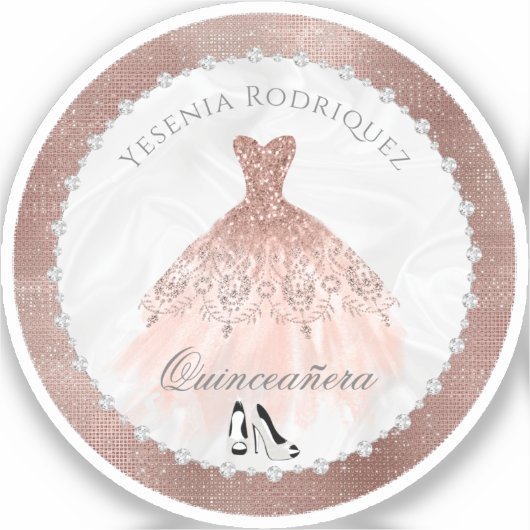Roos Gold Diamond Sparkle Glam Quinceanera Sticker (Voorkant)