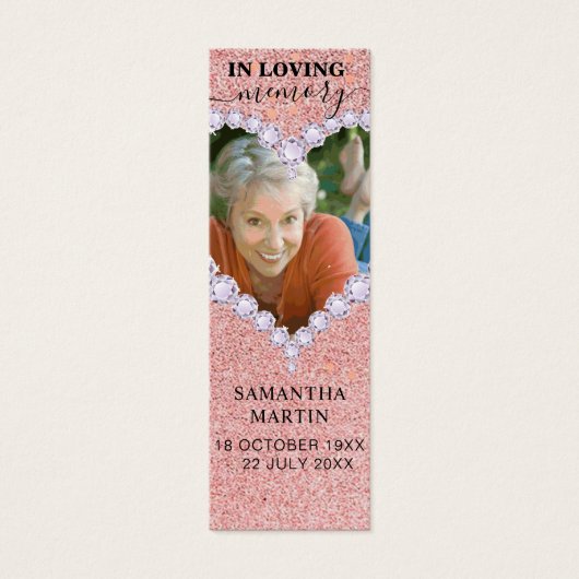 Roos Gold Diamonds Foto Memorial Funeral Bladwijze Mini Visitekaartjes (Voorkant)