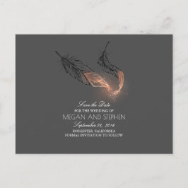 Roos Gold Dipped Feathers Chic Save the Date Aankondigingskaart