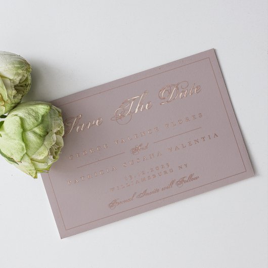Roos Gold Dirty Pink Klassieke foto slaat de datum Folie Uitnodiging