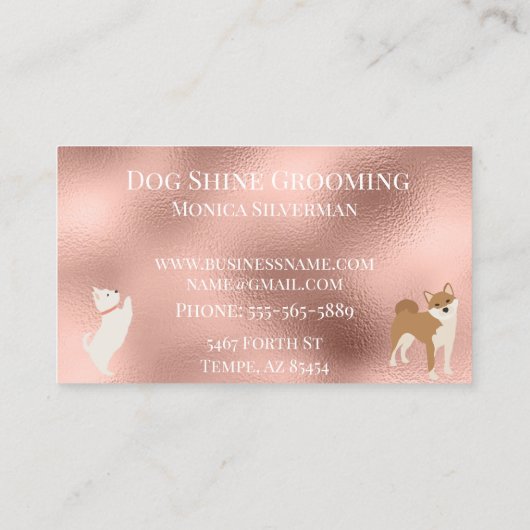 Roos Gold Dog Grooming Glitter Pet Services Visitekaartje (Achterkant)