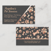 Roos Gold Dog Walker Pet Paw Print Visitekaartje (Voorkant / Achterkant)