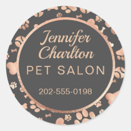 Roos Gold Dog Walker Pet Salon Paw Print Ronde Sticker