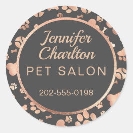 Roos Gold Dog Walker Pet Salon Paw Print Ronde Sticker