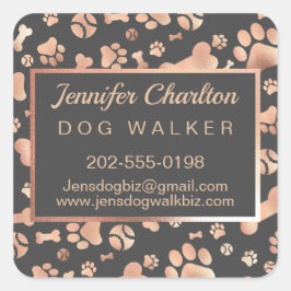 Roos Gold Dog Walker Pet Sitter Paw Print Vierkante Sticker