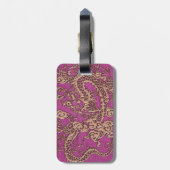 Roos Gold Dragon op roze magenta lederen textuur Bagagelabel (Achterkant verticaal)
