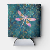 Roos Gold Dragonfly op Turquoise Floral Background Blikjeskoeler (Voorkant)