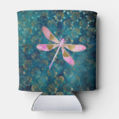 Roos Gold Dragonfly op Turquoise Floral Background Blikjeskoeler (Achterkant)