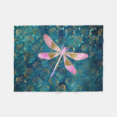Roos Gold Dragonfly op Turquoise Floral Background Fleece Deken (Voorkant (Horizontaal))