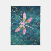 Roos Gold Dragonfly op Turquoise Floral Background Fleece Deken (Voorkant)