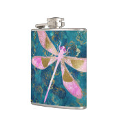 Roos Gold Dragonfly op Turquoise Floral Background Heupfles (Links)