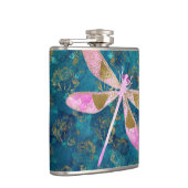 Roos Gold Dragonfly op Turquoise Floral Background Heupfles (Rechts)