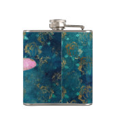 Roos Gold Dragonfly op Turquoise Floral Background Heupfles (Achterkant)