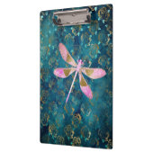 Roos Gold Dragonfly op Turquoise Floral Background Klembord (Links)