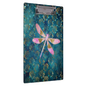 Roos Gold Dragonfly op Turquoise Floral Background Klembord (Rechts)