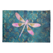 Roos Gold Dragonfly op Turquoise Floral Background Kussensloop (Achterkant)