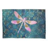Roos Gold Dragonfly op Turquoise Floral Background Kussensloop (Voorkant)