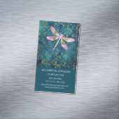 Roos Gold Dragonfly op Turquoise Floral Background Magnetisch Visitekaartje (Voorbeeld)