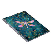 Roos Gold Dragonfly op Turquoise Floral Background Notitieboek (Rechterzijde)