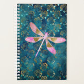 Roos Gold Dragonfly op Turquoise Floral Background Planner (Voorkant)