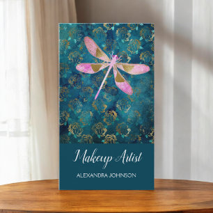Roos Gold Dragonfly op Turquoise Floral Background Visitekaartje