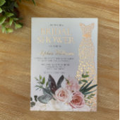 Roos Gold Dress Blush Pink Floral Vrijgezellenfees Folie Uitnodiging